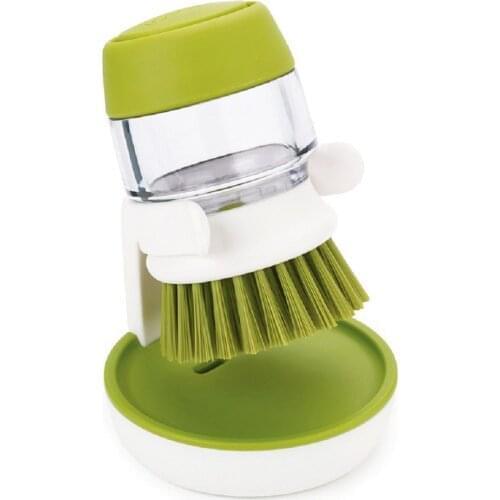 Kitchen Brush Soap Dispensing Palm Brush for Dish Pot Pan Sink Cleaning Mini Scrub Brush with Stand Scrub Brush for Dishe