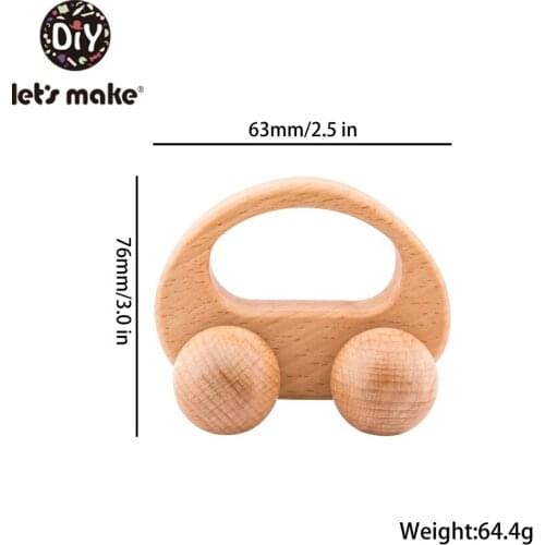 LetS Make Wooden Rattle Beech Cute Car Model 1Pc Wood Car Non-Toxic Wooden Toy Bpa Free Teethers For Babies Baby Shower Gift