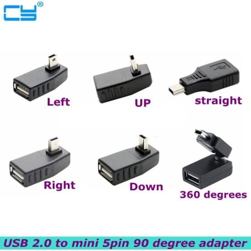 Mini USB 5Pin Male to USB Female 90 degree Angle Converter Connector data Sync OTG Adapter for Car MP3 MP4 Tablets Phones U-Disk