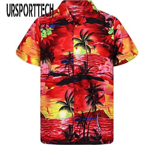 Men Shirt Summer Casual Slim Fit Short Sleeve Hawaii Shirt Quick Dry Printed Beach Shirt Male Top Blouse Hawaiian Shirt Men 2020