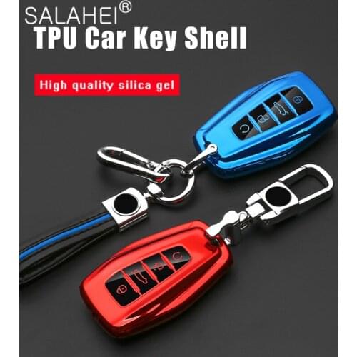 Soft TPU Car Remote Key Case Cover Holder Shell Geely Coolray 2019-2020 4 Buttons Car Styling Accessories Fob Buckle Keychain