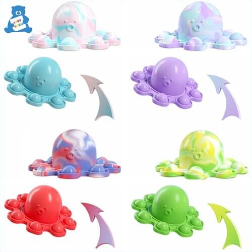 New Push Pop Bubble Flip Octopus Doll Fidget Sensory Toy Silicone Octopus Pendant Decompression Toy Squeeze Stress Reliever Toys
