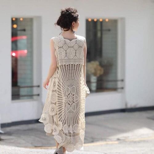 New Hollow Front Short Long Back Retro Literary Pure Color Women Top Literary Retro Pullover Round Neck Lace Lady Knitted Cloth