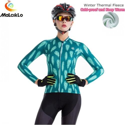 Malciklo Autumn Winter Thermal Fleece Cycling Clothing Women Long Sets Bike Clothes Bicycle Ciclismo Maillot Cycling Jersey Set