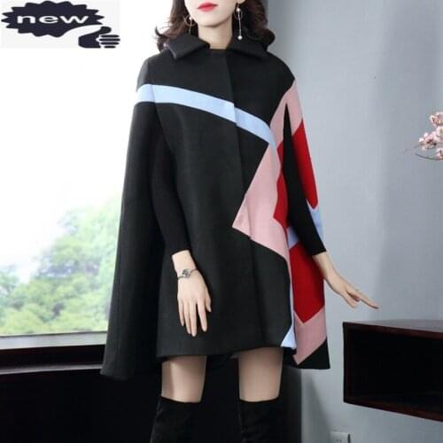 Autumn Winter Trench Women Mid Long Cloak Shawls Batwing Sleeve Wool Blends Coat Female Loose Fit Plaid Outerwear Cape