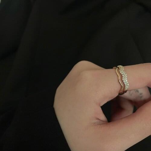 Origin Summer Twist Water Wave Charm Rhinestone Rings for Women Brass Gold Double Layers Twisted Adjusting Ring Wedding Jewelry