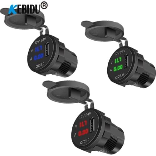 QC 3.0 USB Power Socket Fast Phone Charger Adapter Digital Voltmeter Voltage Display Vehicle DC12V-24V Waterproof Plug