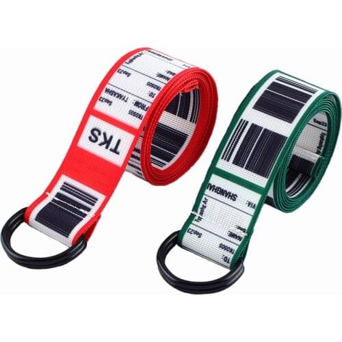 Fashion Bar Code letter Printing Canvas Belt Harajuku Men Women Casual Jeans D Ring Buckle Waist Belts 130Cm Long Waistband Z30