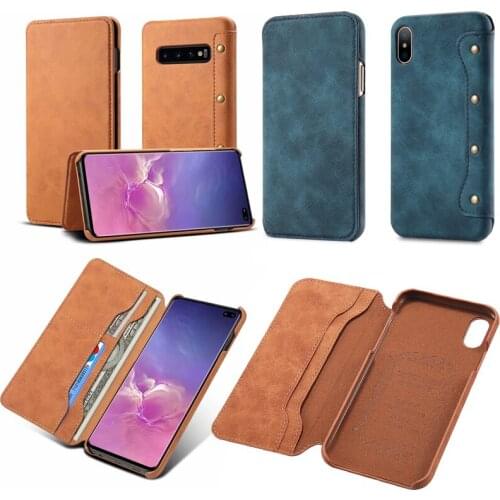Retro Leather Case For iPhone X XS MAX XR 8 7 6 Plus Card Wallet Cover For Samsung S8 S9 S10 Plus S10e Note 8 Note9 Flip Case