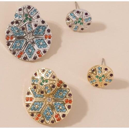 Lost Lady Asymmetric Geometric Round Stud Earrings for Women Colorful Rhinestone Small Earrings Wholesale Jewelry Female Bijoux