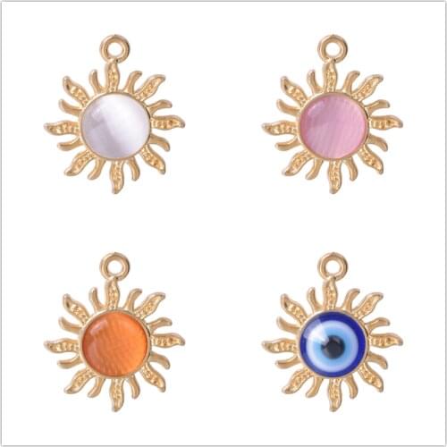 Wholesale Cats Eye Golden Sun Charms For Jewelry Making DIY Necklace Earring Charm Women Men Accessory Handmade Pendant 10 pcs