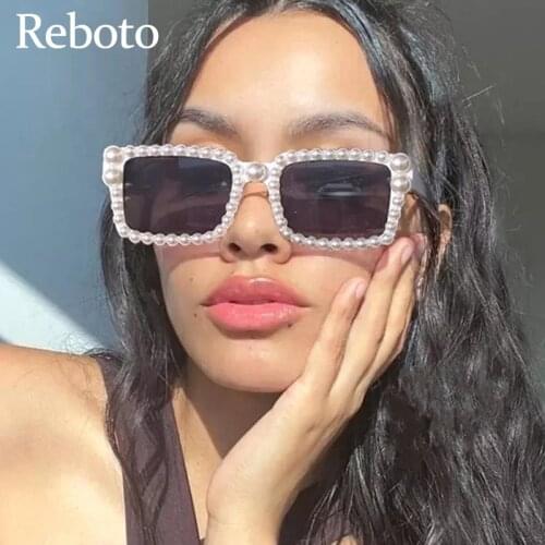 Fashion Square Pearl Sunglasses Women Fashion Luxury Beads Rectangle ladies sunglasses Vintage summer White Shades UV400
