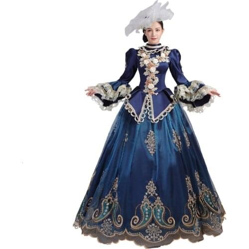 Medieval Dress Rococo Baroque Marie Antoinette Blue Ball Dresses 18th Century Renaissance Historical Period Dress Gown for Women