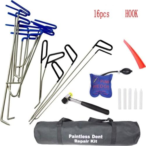 PDR Rods 16pcs Auto Body Dent Repair PDR HOOK Hail Damage Removal Tools with Dent Hammer Tap Down Tool for Car Dent Ding Removal