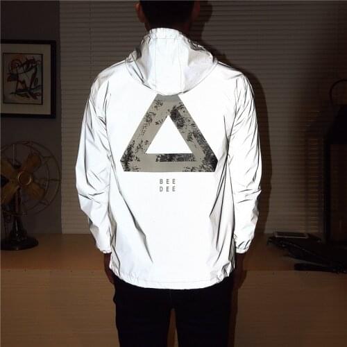 Full Reflective Windbreaker Jacket Men Hoodie Spring Jacket Oversized 5xl Outwear Fluorescent Printed Coat Hip Hop Streetwear