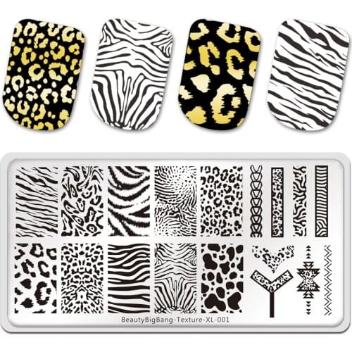 BeautyBigBang Stamping Plates Tiger Zebra Leopard Print Animal Image Stainless Steel Stencil Nail Art Template Texture XL-001