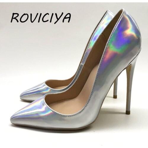 Silver Pumps Plus Size 45 Women Shoes 12cm High Heels Female Escarpins Luxury Brand Designer Shoes 33 34 QP032 ROVICIYA