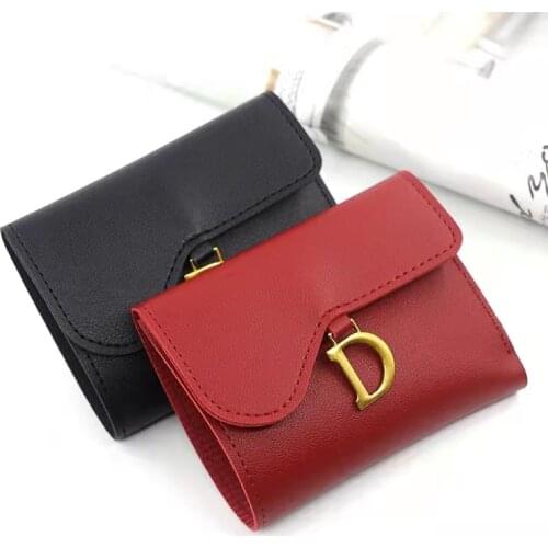 Women luxury D wallet fashion three fold card case small lady purse