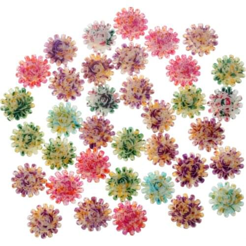 100Pcs Mixed Painted Resin Flower Beads Decoration Crafts Flatback Cabochon Scrapbooking Fit Phone Embellishments Accessories