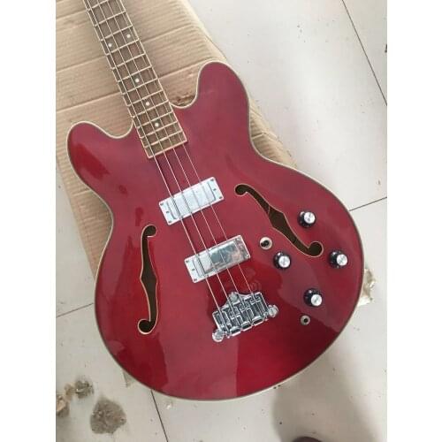 4 strings red electric bass guitar with hollow body,golden hardware rosewood fretboard 11 335