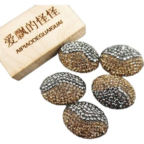 APDGG Wholesale 5 Pcs Oval Shape CZ Pave Golden Black Rhinestone Pave Beads Jewelry Findings