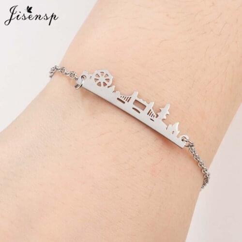 Jisensp Stainless Steel Bracelet Unique Design Vintage Bridge Charm Bracelets Bangles Fashion Jewelry for Women Men Party Gift