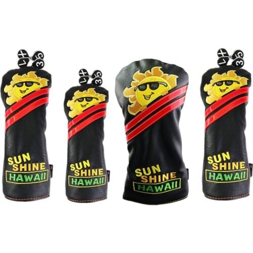 4X Cute Wterproof PU Golf Club Head Covers Driver Fairway Wood Hybrid Covers Set