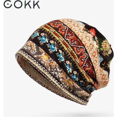 COKK Hats For Men Women Beanies Ladies Thin Camouflage Flower Hip Hop Beanies Hat Scarf Mask Bonnet Female Male Autumn New