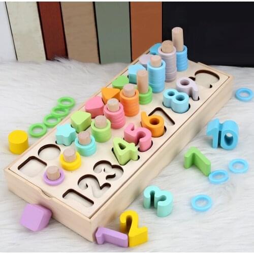 Montessori Wooden Toys Geometric Shape Matching Count Magnetic Fishing Toys Math Early Educational Busy Board Toys For Children