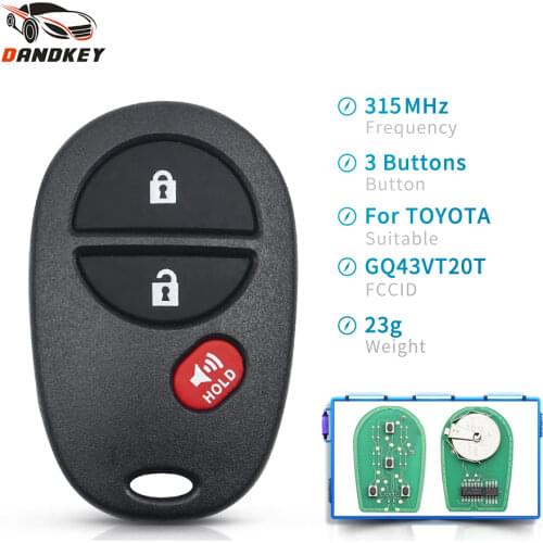 Dandkey 3/4 Buttons Remote Key For Toyota Tacoma HIGHLANDER SEQUOIA Sienna Tundra 2008-2012 GQ43VT20T 315Mhz Replacement