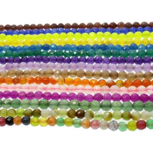 Natural Stone Faceted Beads 4mm Cut Agate Round Beads Charm Handmade DIY Making Bracelets Necklace Jewelry Accessories 16 Inches