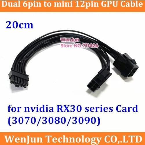 50pcs/lot High QUALITY Dual 6pin F to mini 12pin PCI-E GPU Video Card Power Cable for nvidia RTX30 Series RTX3070 3080 RTX3090