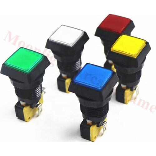 10PCS Arcade Push Button 32*32mm bevel edge square illuminated buttons 12V LED Buttons with Microswitch for game accessories