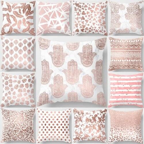 Beauty pink thenar different geometric leaves feather pattern pillow cases short plush square thick pillow cover size 45*45cm