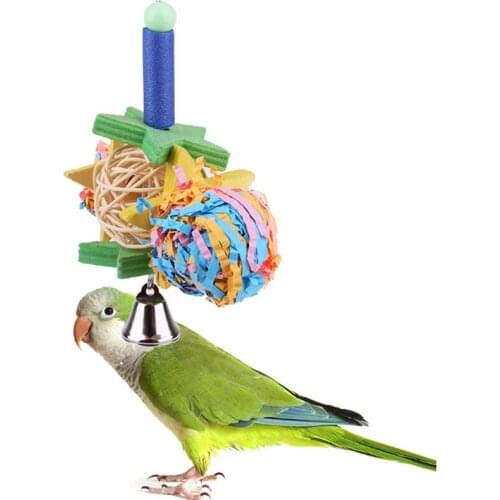 Pet Bird Parrot Parakeet Ball Wood Toy Shredder Cockatiel Chew Bites Cages Craft Birds Toys With Bell Foraging Bird Toy