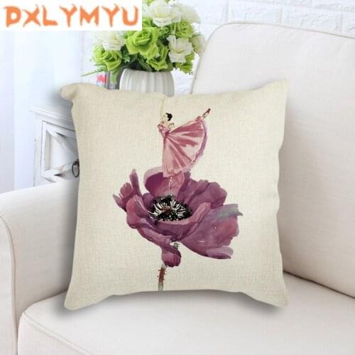 Linen Cushion Home Sofa Decorative Pillowcase Abstract Oil Painting Dancer On The Flower Print Throw Pillows Cushion Covers