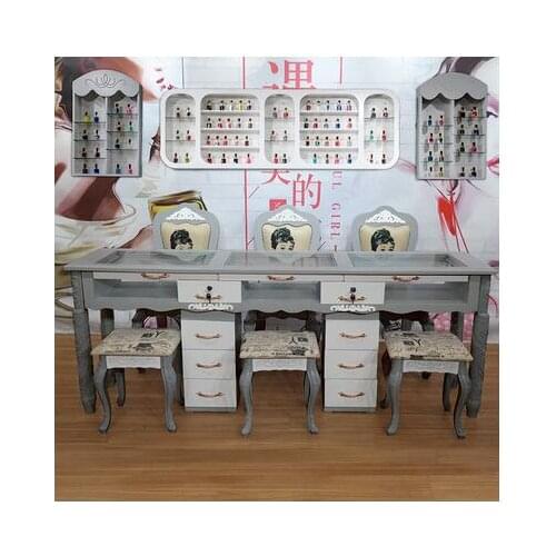 Manicure table and chair set gray double three person manicure shop table manicure table single European