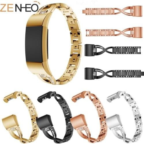 Metal watchband For Fitbit Charge2 Bling Rhinestone For Fitbit Charge2 Frontier Smart Sports Watch / Classic Replacement Strap