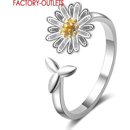 Genuine Sterling Silver 925 Flower Pattern Open Adjustable Finger Rings Female Fashion Jewelry Accessories Bijoux New Model
