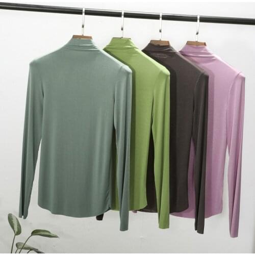 Spring and autumn new Korean version of the modal half-high neck long-sleeved seamless t-shirt womens solid color slim plus siz