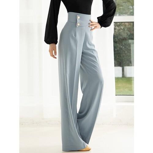 New Ballroom Latin Dance Pants For Women High Waist Loose Gray Black Trousers Waltz Dancing Clothes Female Practice Pants BL6285