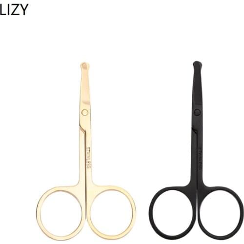 LIZY 2.5mm Thickness Black Gold Nose Hair Beauty Scissors Stainless Steel Safe Round Head Eyebrow Trimmer Cuticle Scissors
