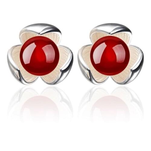 LUKENI Charm Red Crystal Ball Female Stud Earrings Jewelry Top Quality Silver 925 Earrings For Women Party Jewelry Lady Bijou