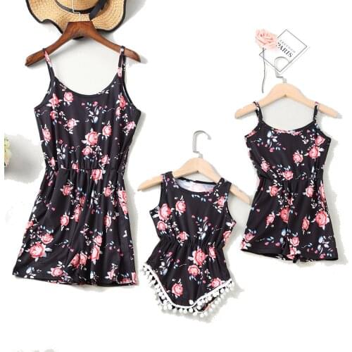 Mom And Daughter Dress Mother And Daughter Outfits Flower Print Jumpsuit Newborn Baby Girl Family Matching Clothes