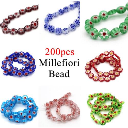 Handmade Millefiori Flat Round Glass Beads 10*mm Colorful Flower Loose Beads for Bracelet Making DIY Jewelry Crafts 200pcs/lot