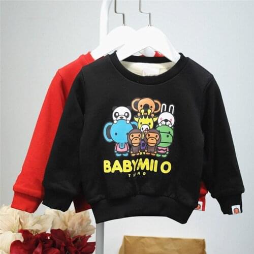 New Kids Boy Girls Cartoon Animal Zoo Printed Pullover Crew Neck Hoodie Tops Thicken Winter Sweatershirt Causal Clothing