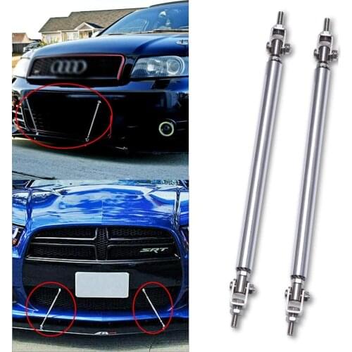 Silver Adjust Front Bumper Lip Splitter Strut Rod Tie Support Bars 8"-11" Univer