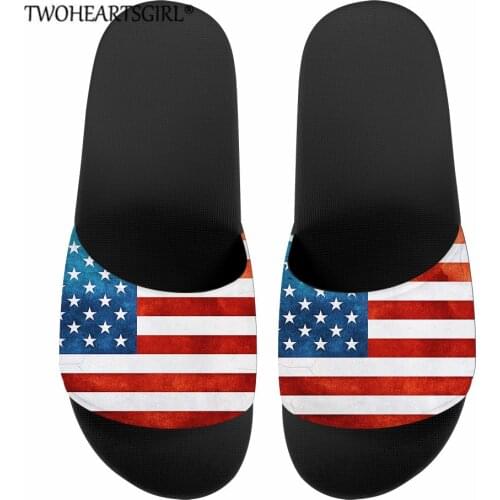 Twoheartsgirl Women Indoor Floor Flat Shoes Flag Print American Flag Flip Flops Female Non-slip Slipper Comfortable Zapatilla