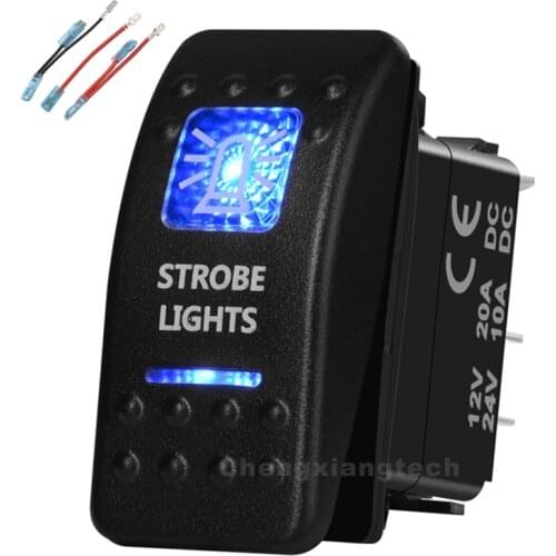 Blue Led 5 Pin on-off SPST Rocker Push Switch Strobe Lights Waterproof Overload protection Car Boat 12v/24v+Jumper Wires Set