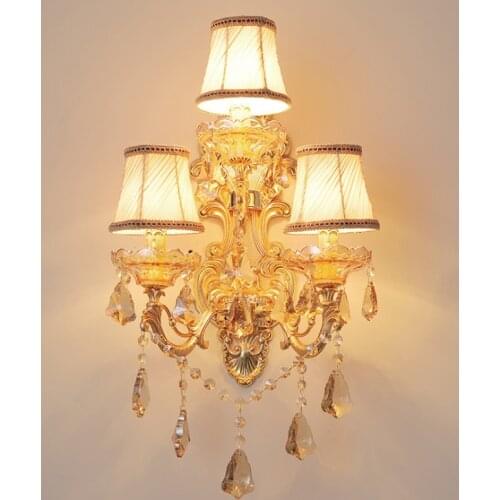 Modern crystal wall lamp crystal wall light sconce gold color wall lamp with fabric lampshade hotel crystal wall light bedroom
